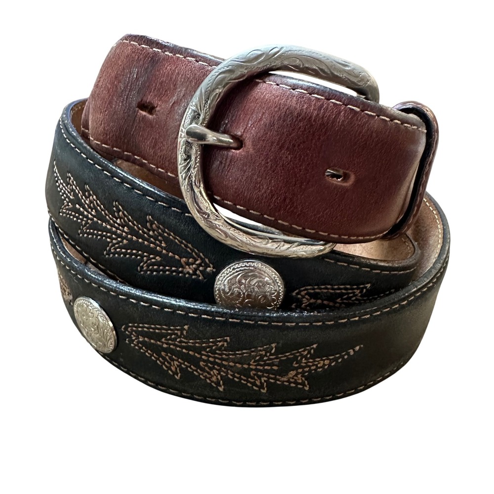 Tony Lama Mens Western Leather Belt Two Tone Concho Embroidered Size 42